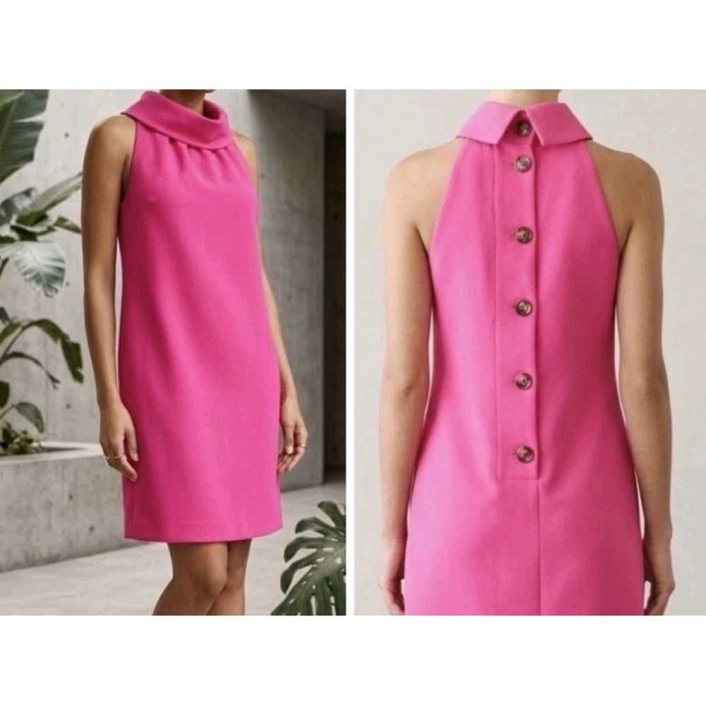 Sail To Sable Pink Shift Dress Woman M Sleeveless Knee Length Cowl Neck Button